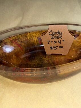 Handmade Swirled Epoxy Resin Candy Dish - Amber & Gold Tones